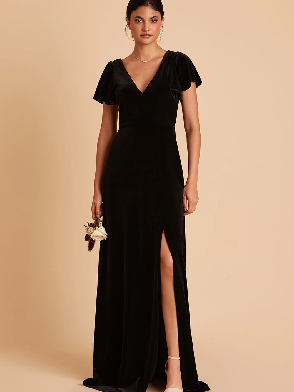 Birdy Grey Hannah Velvet Maxi Dress with V-Neck and Side Slit
